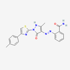 molecular formula C21H18N6O2S B14800174 2-[(2Z)-2-{3-methyl-1-[4-(4-methylphenyl)-1,3-thiazol-2-yl]-5-oxo-1,5-dihydro-4H-pyrazol-4-ylidene}hydrazinyl]benzamide 