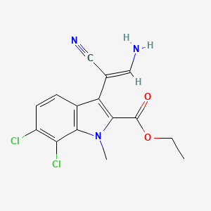 ethyl 3-[(1E)-2-amino-1-cyanoeth-1-en-1-yl]-6,7-dichloro-1-methyl-1H-indole-2-carboxylate