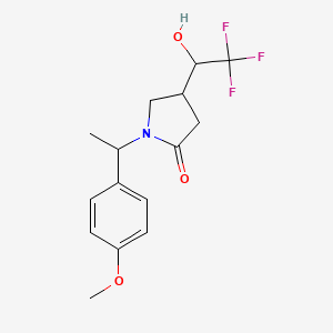 molecular formula C15H18F3NO3 B14801618 1-[1-(4-Methoxyphenyl)ethyl]-4-(2,2,2-trifluoro-1-hydroxyethyl)pyrrolidin-2-one 