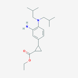 molecular formula C20H32N2O2 B14802579 Cyclopropanecarboxylic acid, 2-[3-amino-4-[bis(2-methylpropyl)amino]phenyl]-, ethyl ester, (1S,2R)- 