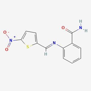 molecular formula C12H9N3O3S B14802630 2-{[(E)-(5-nitrothiophen-2-yl)methylidene]amino}benzamide 