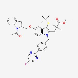 molecular formula C41H45FN4O4S B14803211 Ethyl 3-[5-[(1-acetyl-2,3-dihydroindol-2-yl)methoxy]-3-tert-butylsulfanyl-1-[[4-(5-fluoropyrimidin-2-yl)phenyl]methyl]indol-2-yl]-2,2-dimethylpropanoate 