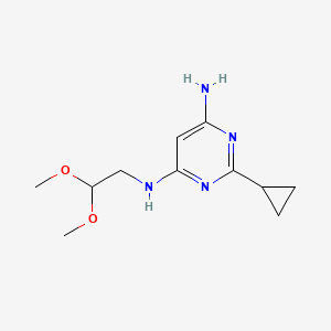 molecular formula C11H18N4O2 B1480342 2-cyclopropyl-N4-(2,2-dimethoxyethyl)pyrimidine-4,6-diamine CAS No. 2098084-56-9