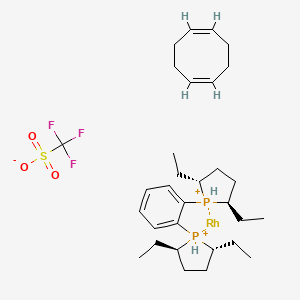 molecular formula C31H50F3O3P2RhS+ B14803922 (1Z,5Z)-cycloocta-1,5-diene;(2R,5R)-1-[2-[(2R,5R)-2,5-diethylphospholan-1-ium-1-yl]phenyl]-2,5-diethylphospholan-1-ium;rhodium;trifluoromethanesulfonate 