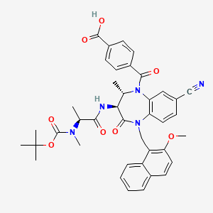 molecular formula C40H41N5O8 B14803984 4-((2S,3S)-3-((S)-2-((tert-Butoxycarbonyl)(methyl)amino)propanamido)-8-cyano-5-((2-methoxynaphthalen-1-yl)methyl)-2-methyl-4-oxo-2,3,4,5-tetrahydro-1H-benzo[b][1,4]diazepine-1-carbonyl)benzoic acid 