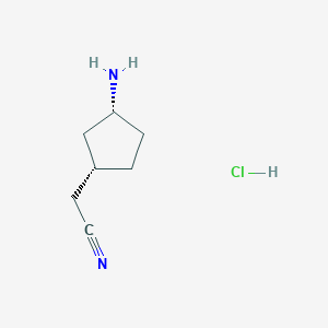molecular formula C7H13ClN2 B1480428 2-(cis-3-Aminocyclopentyl)acetonitrile hydrochloride CAS No. 2098033-24-8