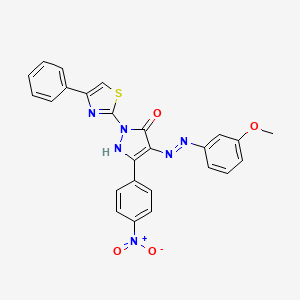 molecular formula C25H18N6O4S B14805281 (4Z)-4-[2-(3-methoxyphenyl)hydrazinylidene]-5-(4-nitrophenyl)-2-(4-phenyl-1,3-thiazol-2-yl)-2,4-dihydro-3H-pyrazol-3-one 