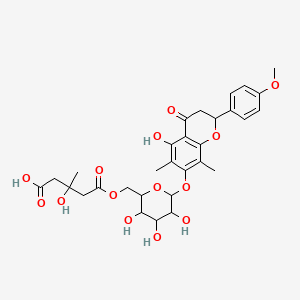 molecular formula C30H36O14 B14805597 3-Hydroxy-3-methyl-5-oxo-5-[[3,4,5-trihydroxy-6-[[5-hydroxy-2-(4-methoxyphenyl)-6,8-dimethyl-4-oxo-2,3-dihydrochromen-7-yl]oxy]oxan-2-yl]methoxy]pentanoic acid 