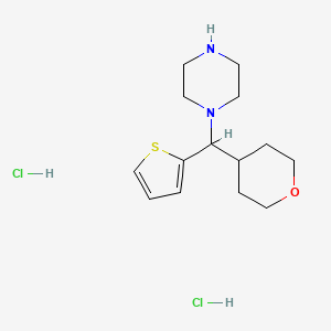 molecular formula C14H24Cl2N2OS B1480641 1-((tetrahydro-2H-pyran-4-yl)(thiophen-2-yl)methyl)piperazine dihydrochloride CAS No. 2098088-92-5
