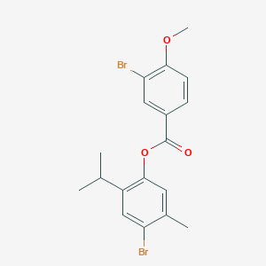 molecular formula C18H18Br2O3 B14806961 4-Bromo-5-methyl-2-(propan-2-yl)phenyl 3-bromo-4-methoxybenzoate 