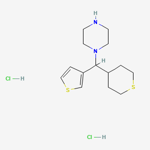molecular formula C14H24Cl2N2S2 B1480704 1-((tetrahydro-2H-thiopyran-4-yl)(thiophen-3-yl)methyl)piperazine dihydrochloride CAS No. 2098145-54-9