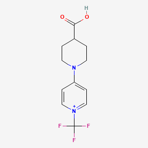 molecular formula C12H14F3N2O2+ B14807203 1-[1-(Trifluoromethyl)-1$l^{4}-pyridin-4-yl]piperidine-4-carboxylic acid 