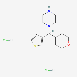 molecular formula C14H24Cl2N2OS B1480749 1-((tetrahydro-2H-pyran-4-yl)(thiophen-3-yl)methyl)piperazine dihydrochloride CAS No. 2097954-72-6