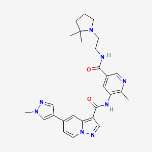 molecular formula C27H32N8O2 B14807850 N-[5-[2-(2,2-dimethylpyrrolidin-1-yl)ethylcarbamoyl]-2-methylpyridin-3-yl]-5-(1-methylpyrazol-4-yl)pyrazolo[1,5-a]pyridine-3-carboxamide 