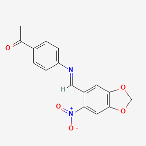 molecular formula C16H12N2O5 B14808742 1-(4-{[(E)-(6-nitro-1,3-benzodioxol-5-yl)methylidene]amino}phenyl)ethanone 