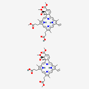 3-[(23R,24S)-14-ethenyl-22,23-bis(methoxycarbonyl)-5-(3-methoxy-3-oxopropyl)-4,10,15,24-tetramethyl-25,26,27,28-tetrazahexacyclo[16.6.1.13,6.18,11.113,16.019,24]octacosa-1,3,5,7,9,11(27),12,14,16,18(25),19,21-dodecaen-9-yl]propanoic acid;3-[(23R,24S)-14-ethenyl-22,23-bis(methoxycarbonyl)-9-(3-methoxy-3-oxopropyl)-4,10,15,24-tetramethyl-25,26,27,28-tetrazahexacyclo[16.6.1.13,6.18,11.113,16.019,24]octacosa-1,3,5,7,9,11(27),12,14,16,18(25),19,21-dodecaen-5-yl]propanoic acid