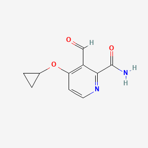 molecular formula C10H10N2O3 B14811691 4-Cyclopropoxy-3-formylpicolinamide 