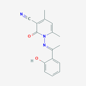 molecular formula C16H15N3O2 B14811882 1-[1-(2-Hydroxy-phenyl)-ethylideneamino]-4,6-dimethyl-2-oxo-1,2-dihydro-pyridine-3-carbonitrile 