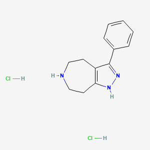 molecular formula C13H17Cl2N3 B1481301 3-Phenyl-2,4,5,6,7,8-hexahydropyrazolo[3,4-d]azepine dihydrochloride CAS No. 2098031-98-0