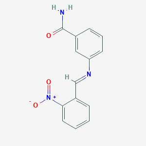 molecular formula C14H11N3O3 B14813195 3-{[(E)-(2-nitrophenyl)methylidene]amino}benzamide 