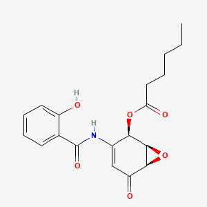 (1R,2R,6R)-3-(2-hydroxybenzamido)-5-oxo-7-oxabicyclo[4.1.0]hept-3-en-2-yl hexanoate