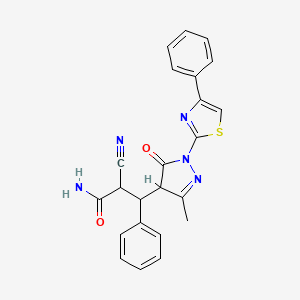 2-cyano-3-[3-methyl-5-oxo-1-(4-phenyl-1,3-thiazol-2-yl)-4,5-dihydro-1H-pyrazol-4-yl]-3-phenylpropanamide