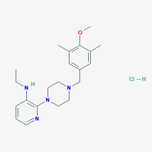 molecular formula C21H31ClN4O B148173 1-(4-Methoxy-3,5-dimethylbenzyl)-4-(3-(ethylamino)-2-pyridyl)piperazine hydrochloride CAS No. 136818-99-0