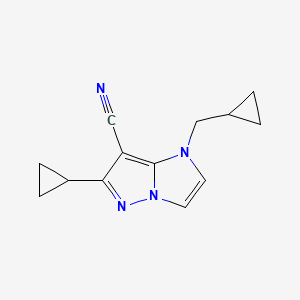 molecular formula C13H14N4 B1482165 6-环丙基-1-(环丙基甲基)-1H-咪唑并[1,2-b]吡唑-7-腈 CAS No. 2098057-52-2