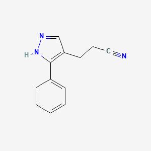 molecular formula C12H11N3 B1482263 3-(3-phenyl-1H-pyrazol-4-yl)propanenitrile CAS No. 2098120-39-7