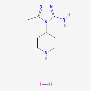 molecular formula C8H16IN5 B1482332 5-甲基-4-(哌啶-4-基)-4H-1,2,4-三唑-3-胺氢碘酸盐 CAS No. 1909320-34-8