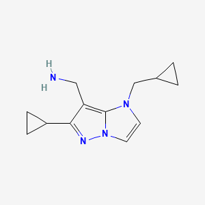 molecular formula C13H18N4 B1482335 (6-cyclopropyl-1-(cyclopropylmethyl)-1H-imidazo[1,2-b]pyrazol-7-yl)methanamine CAS No. 2097945-34-9