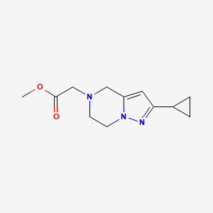 molecular formula C12H17N3O2 B1482340 methyl 2-(2-cyclopropyl-6,7-dihydropyrazolo[1,5-a]pyrazin-5(4H)-yl)acetate CAS No. 2098141-95-6