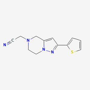 molecular formula C12H12N4S B1482444 2-(2-(thiophen-2-yl)-6,7-dihydropyrazolo[1,5-a]pyrazin-5(4H)-yl)acetonitrile CAS No. 2097970-48-2