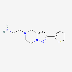 molecular formula C12H16N4S B1482469 2-(2-(thiophen-2-yl)-6,7-dihydropyrazolo[1,5-a]pyrazin-5(4H)-yl)ethan-1-amine CAS No. 2098061-63-1