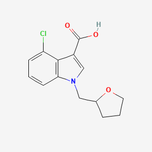 molecular formula C14H14ClNO3 B1482686 4-氯-1-（（四氢呋喃-2-基）甲基）-1H-吲哚-3-羧酸 CAS No. 1941175-92-3
