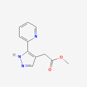 molecular formula C11H11N3O2 B1482779 methyl 2-(3-(pyridin-2-yl)-1H-pyrazol-4-yl)acetate CAS No. 2098078-64-7