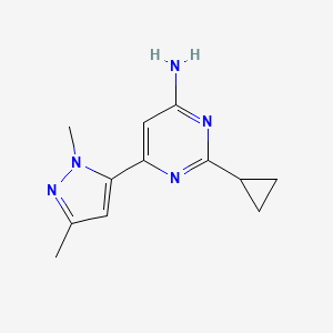 molecular formula C12H15N5 B1482823 2-环丙基-6-(1,3-二甲基-1H-吡唑-5-基)嘧啶-4-胺 CAS No. 2098141-28-5