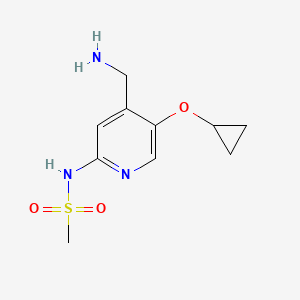 molecular formula C10H15N3O3S B14831347 N-(4-(Aminomethyl)-5-cyclopropoxypyridin-2-YL)methanesulfonamide 