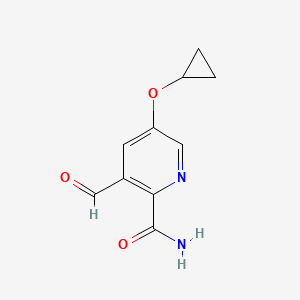 molecular formula C10H10N2O3 B14831786 5-Cyclopropoxy-3-formylpicolinamide 