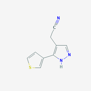 molecular formula C9H7N3S B1483190 2-(3-(噻吩-3-基)-1H-吡唑-4-基)乙腈 CAS No. 2098131-05-4