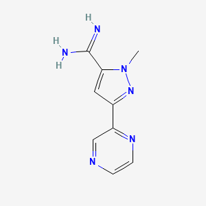 molecular formula C9H10N6 B1483326 1-methyl-3-(pyrazin-2-yl)-1H-pyrazole-5-carboximidamide CAS No. 2098069-93-1