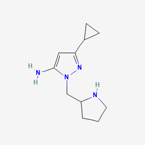 molecular formula C11H18N4 B1483546 3-cyclopropyl-1-(pyrrolidin-2-ylmethyl)-1H-pyrazol-5-amine CAS No. 2098087-88-6