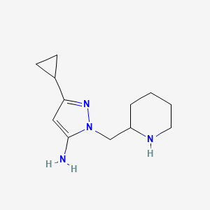 molecular formula C12H20N4 B1483557 3-cyclopropyl-1-(piperidin-2-ylmethyl)-1H-pyrazol-5-amine CAS No. 2097987-28-3