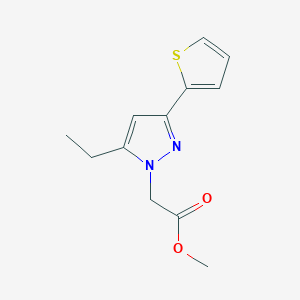 molecular formula C12H14N2O2S B1483757 methyl 2-(5-ethyl-3-(thiophen-2-yl)-1H-pyrazol-1-yl)acetate CAS No. 2098110-69-9