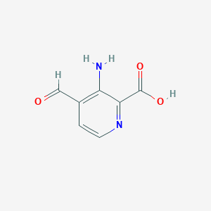 molecular formula C7H6N2O3 B14838227 3-Amino-4-formylpyridine-2-carboxylic acid 