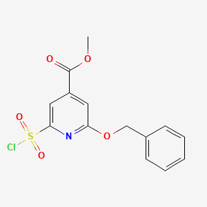 molecular formula C14H12ClNO5S B14838556 Methyl 2-(benzyloxy)-6-(chlorosulfonyl)isonicotinate 