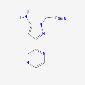 molecular formula C9H8N6 B1483910 2-(5-アミノ-3-(ピラジン-2-イル)-1H-ピラゾール-1-イル)アセトニトリル CAS No. 2091576-68-8