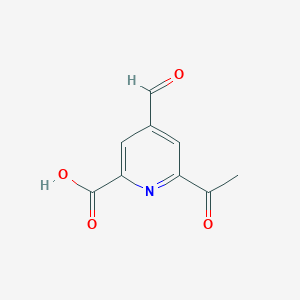 molecular formula C9H7NO4 B14839110 6-Acetyl-4-formylpyridine-2-carboxylic acid 