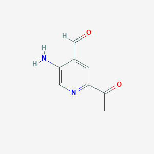 molecular formula C8H8N2O2 B14839945 2-Acetyl-5-aminoisonicotinaldehyde 