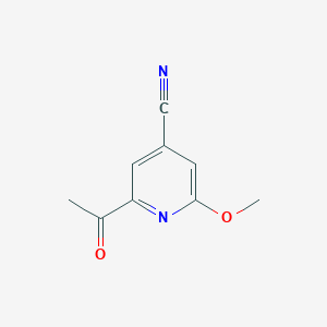 molecular formula C9H8N2O2 B14840774 2-Acetyl-6-methoxyisonicotinonitrile 